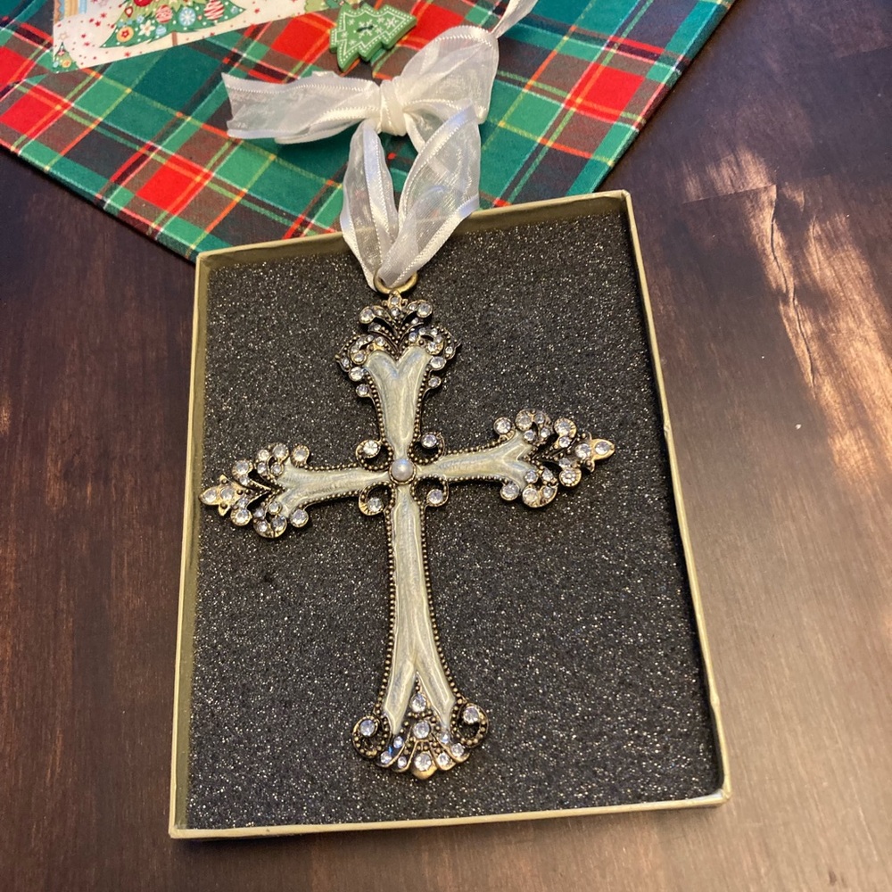 Kirklands Silver and Black Jeweled Cross